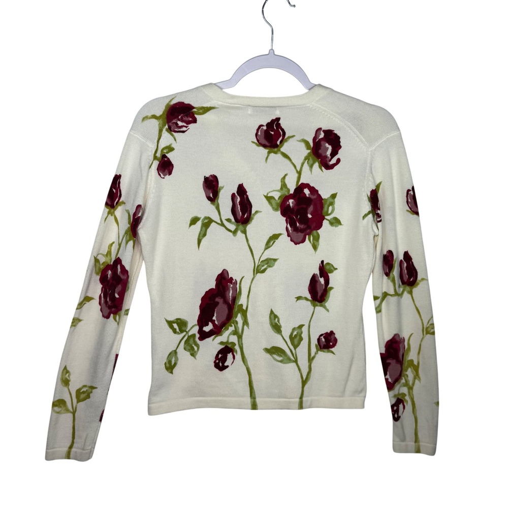 Blushe Spiegeltm Cream Rose Floral Button Cardigan Sweater Valentines L Cotton - Picture 4 of 4